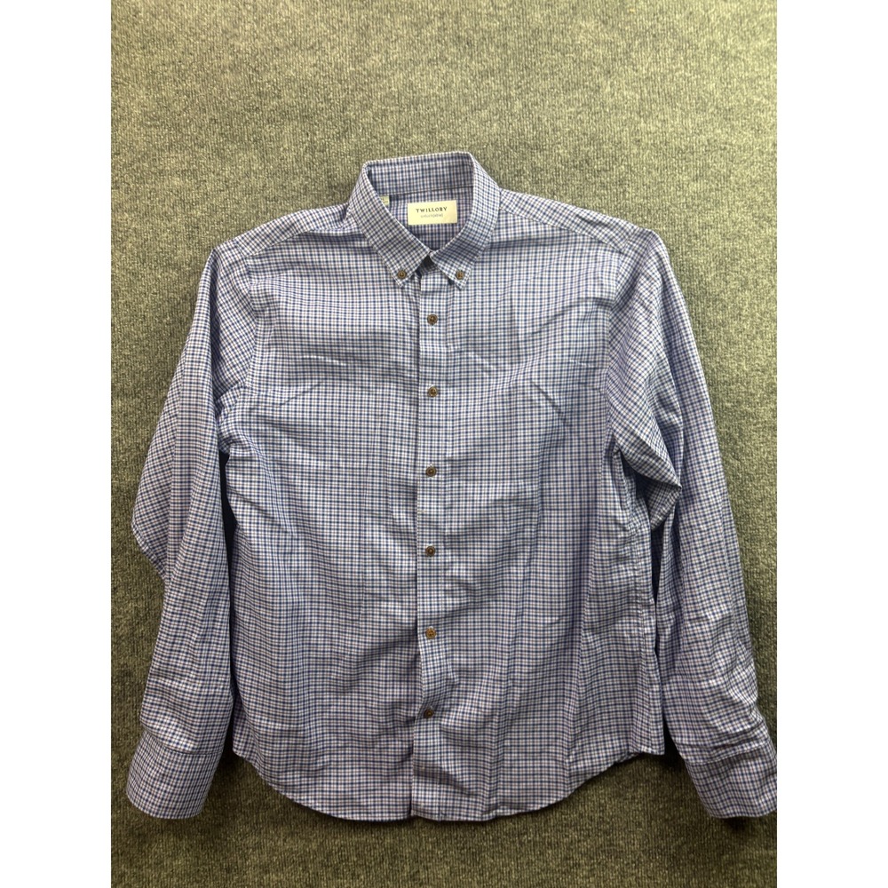 Twillory Button Down Shirt Mens M-L Blue Check Tailored Fit Untuckable LS